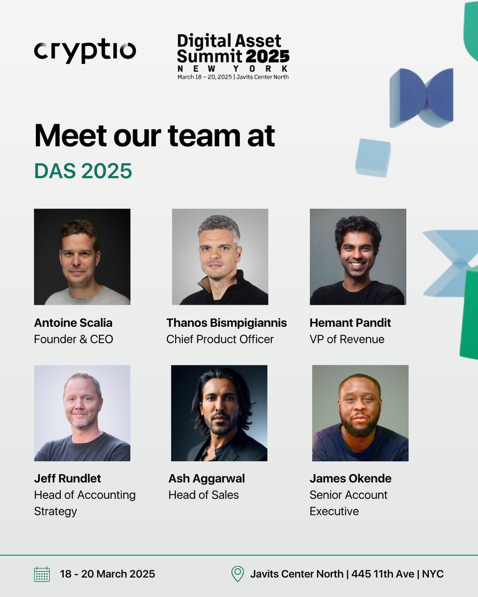 📣 Meet the Cryptio Team at #DASNYC

We’re excited to be at <a href="/blockworksDAS/">Digital Asset Summit 2025</a> next week. 

Heading to #DASNYC? We’d love to connect and share how we’re delivering financial integrity to the crypto industry.

Connect directly with our team headed to the Big Apple 🍏