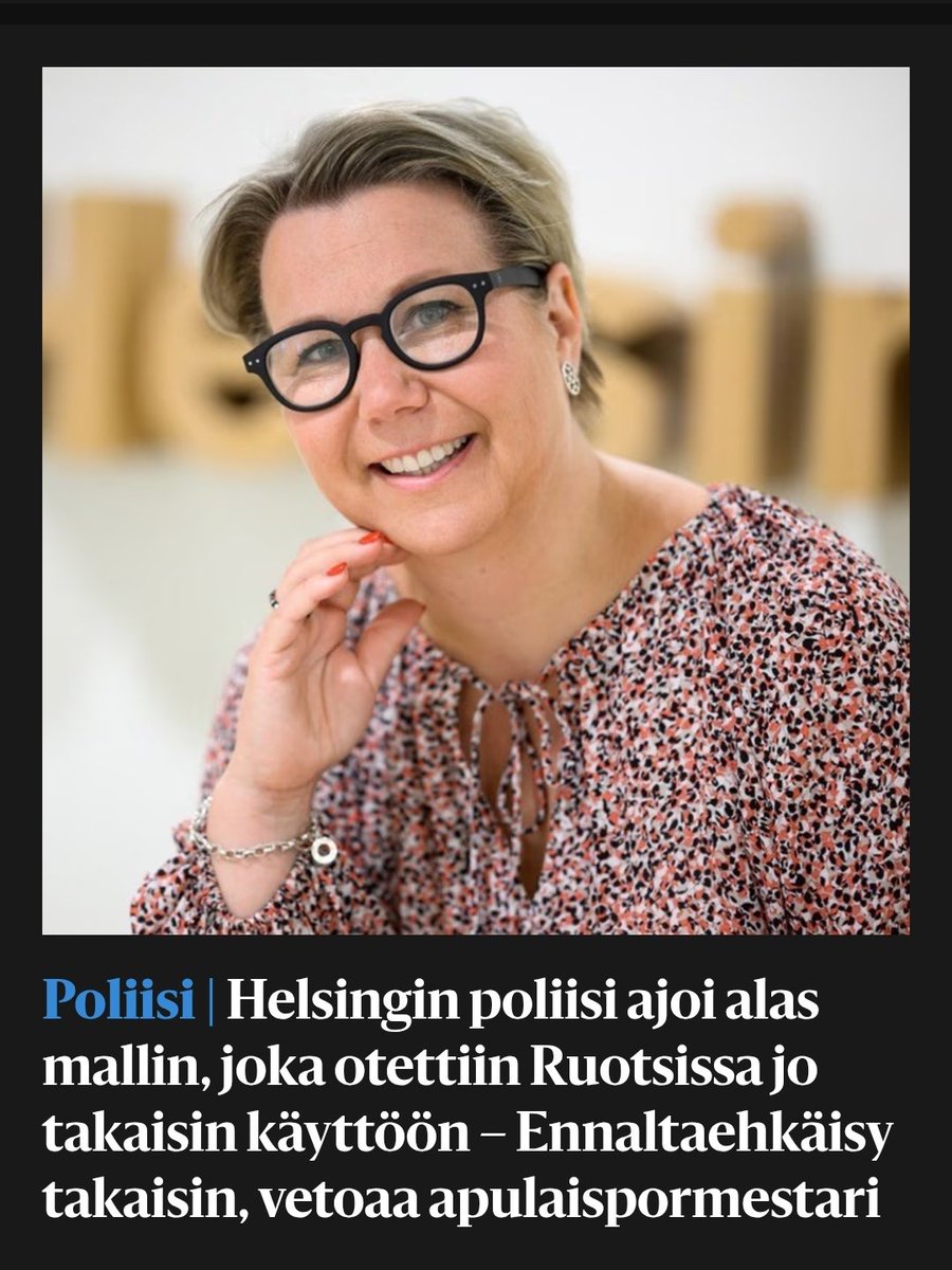 Hgin apulaispormestari <a href="/JohannaLaisaari/">Johanna Laisaari</a> (sdp) toivoo, että ennalta ehkäisevä poliisiyhteistyö palautettaisiin Helsingissä mahdollisimman pian.
HS: hs.fi/pkseutu/art-20…