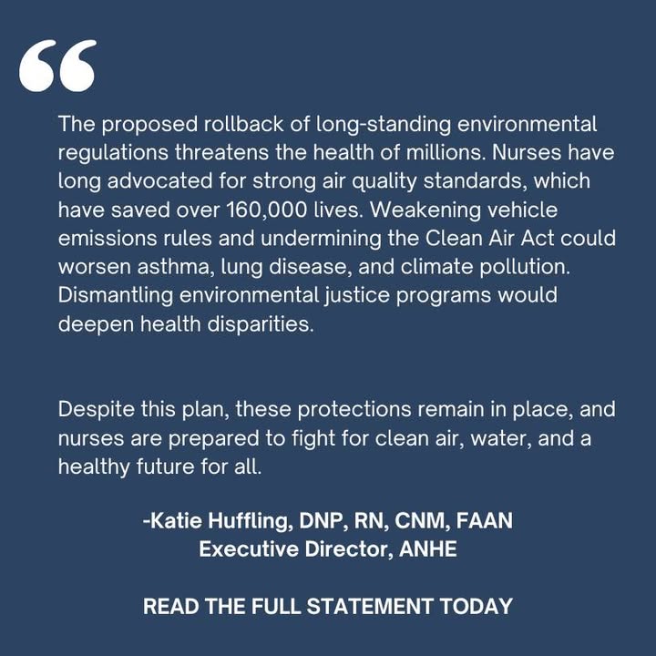 🚨 BREAKING: Nurses are pushing back against the EPA’s plan to reverse 31 health and environmental regulations—putting clean air, water, and climate protections at risk.

 Read our full statement: zurl.co/SBd92