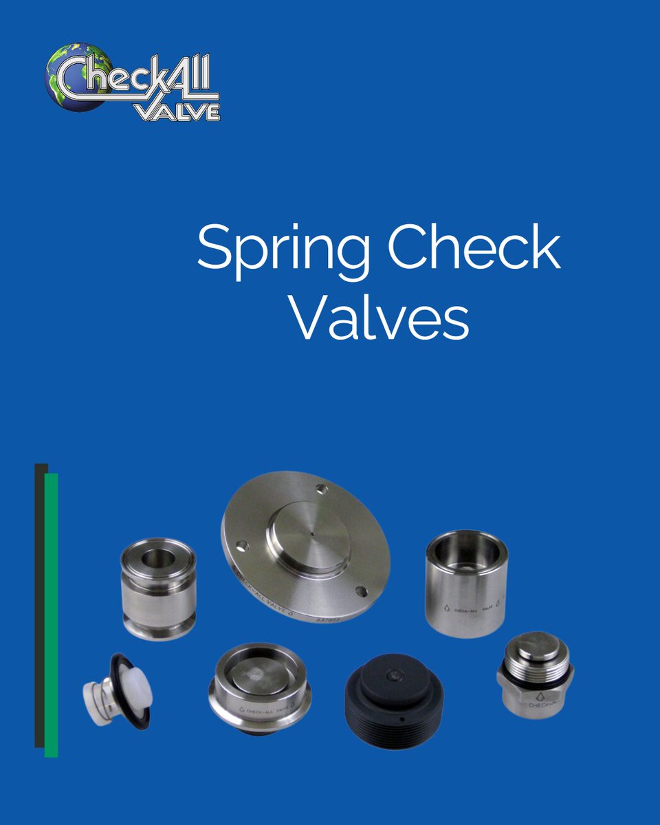 CheckAllValve's tweet image. Can you explain the difference? Check-All Valve can!

Spring Check Valves use a spring-loaded poppet to automatically close the valve when flow stops or reverses.

Swing Check Valves use a hinged disc that swings open when fluid flows forward.

#SpringCheckValve #SwingCheckValve