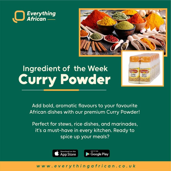 EvrythnAfrican's tweet photo. "This week, we’re highlighting a kitchen essential – Curry Powder! ✨ A blend of warm, earthy spices that brings depth and richness to your meals.
#IngredientOfTheWeek #CurryPowder #AfricanFlavours #SpiceUpYourMeals #BoldAndAromatic #TasteAfrica #ShopEverythingAfrican https://t.co/aPBVev8JM9
