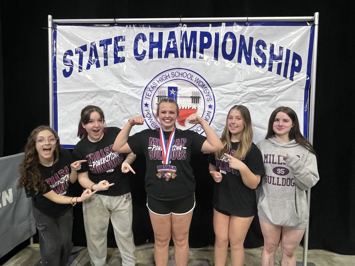 The Millsap Lady Dawg Powerlifting team competed in the State Championships in Edinburg, TX today. Kaidence Glenn Medaled and Allison Ode finished top 10. This is the only the second time in school history we madaled at state. Kaidence set a school record 4 year state qualifier.