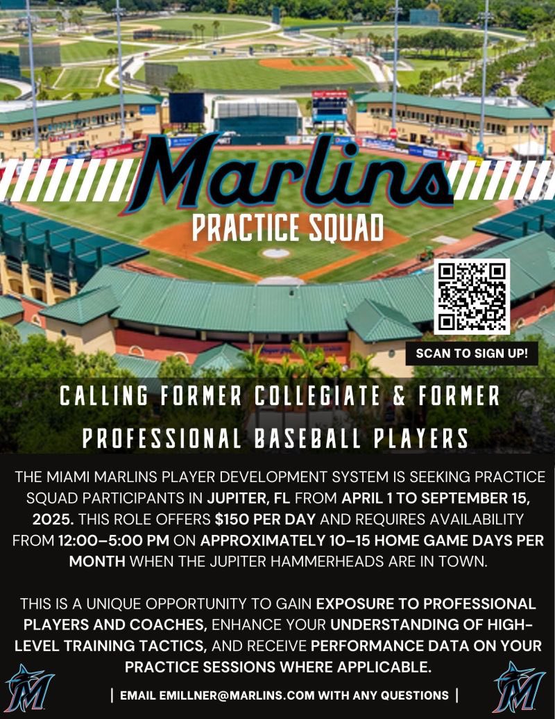 NEW: The Marlins organization is creating a practice squad believed to be the first-of-its-kind in baseball.

They are looking for former college and professional players.