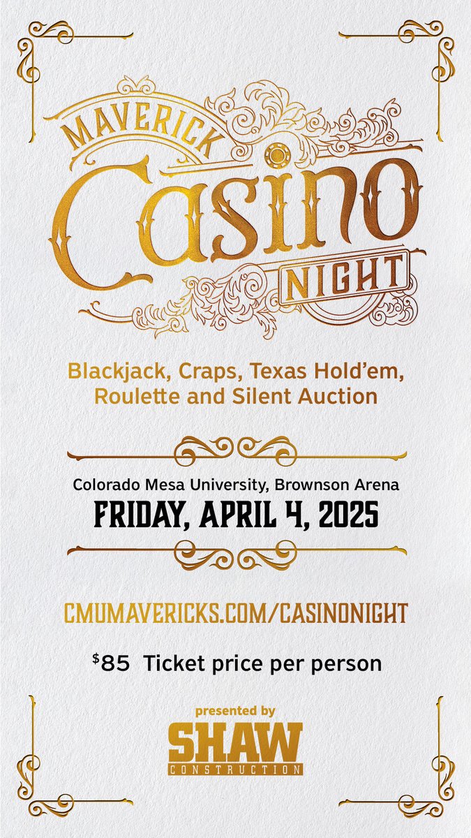 The inaugural Maverick Casino Night will be Friday, April 4. Make sure to purchase your ticket today and cash in on a chance for some great prizes! 100% of ticket sales go directly to supporting your Men's Soccer team. #RumbleMavs
