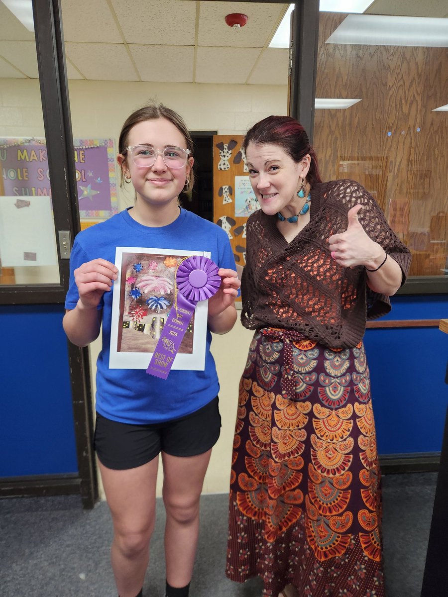 CISChipps's tweet photo. Our talented students participated in the Rotating Children's Art Exhibit, showcasing the importance of visual art education in our schools. Congratulations to Brailey C., a fifth-grade student at CIS, for winning Best of Show!🏆👏 Way to go, Brailey! 🎉 #ChippewaProud https://t.co/PuYM7jgPT7