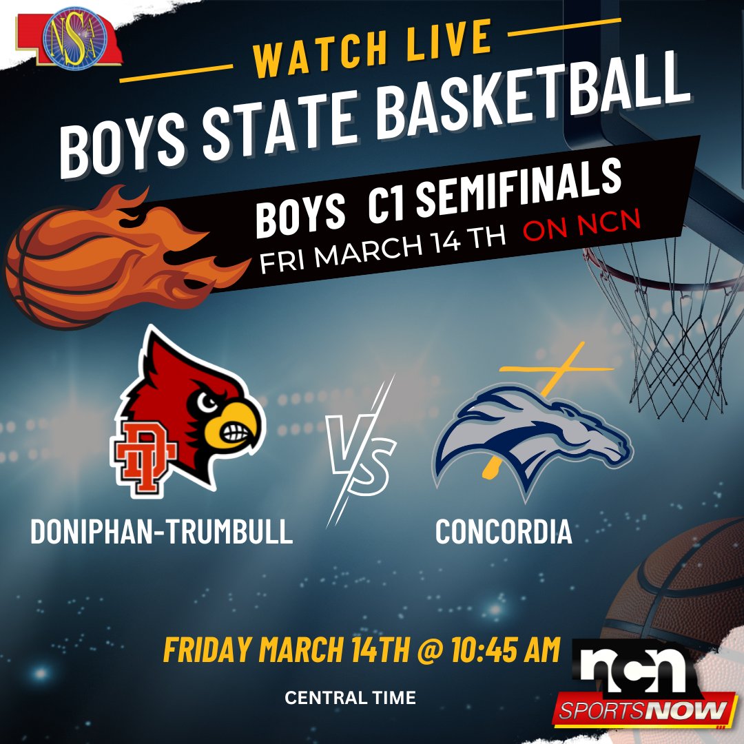 NCN Sports Now (@ncnsports) on Twitter photo 📺🏀: Hey <a href="/DTboysbball/">DT Boys Basketball</a> and <a href="/OmhaCncrdiabBb/">OmahaConcordiaBBB</a>...
We'll see you for your semifinal tomorrow on <a href="/NewsChannelNE/">News Channel Nebraska</a>! 🐴🐦
MORE INFO: tinyurl.com/3rsve34s
#nebpreps/<a href="/DTCardinals/">Doniphan-Trumbull Public Schools</a>/<a href="/ConcordiaOmaha/">Concordia Omaha</a> 📺🏀: Hey <a href="/DTboysbball/">DT Boys Basketball</a> and <a href="/OmhaCncrdiabBb/">OmahaConcordiaBBB</a>...
We'll see you for your semifinal tomorrow on <a href="/NewsChannelNE/">News Channel Nebraska</a>! 🐴🐦
MORE INFO: tinyurl.com/3rsve34s
#nebpreps/<a href="/DTCardinals/">Doniphan-Trumbull Public Schools</a>/<a href="/ConcordiaOmaha/">Concordia Omaha</a>