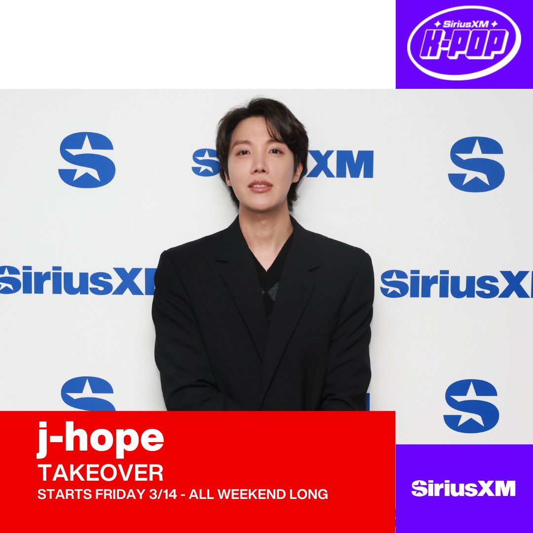 siriusxmkpop's tweet image. j-hope of @bts_bighit is taking over SiriusXM K-Pop to share with you stories about his latest music and how life has been since returning from the military 🔊
Hear j-hope’s Takeover and exclusive interview starting this Friday 3/14 in the SiriusXM app!
#jhope #jhopetakeover