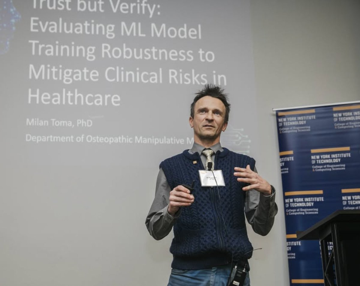 Milan Toma (@biofsilab) on Twitter photo Presenting at the 5th Biotechnology Conference at <a href="/nyit/">New York Tech</a>! Demonstrating how to evaluate AI models for training robustness to mitigate clinical risks in healthcare applications. Thanks to <a href="/NYITCoECS/">College of Engineering and Computing Sciences</a> and <a href="/NYITCOMDO/">NYITCOM</a> for organizing this valuable event. #HealthcareAI #BiotechConference Presenting at the 5th Biotechnology Conference at <a href="/nyit/">New York Tech</a>! Demonstrating how to evaluate AI models for training robustness to mitigate clinical risks in healthcare applications. Thanks to <a href="/NYITCoECS/">College of Engineering and Computing Sciences</a> and <a href="/NYITCOMDO/">NYITCOM</a> for organizing this valuable event. #HealthcareAI #BiotechConference