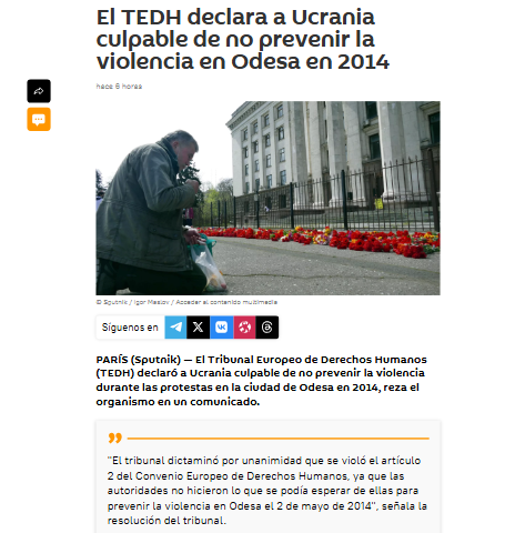 JaimeAFelix's tweet photo. El Tribunal Europeo de Derechos Humanos culpa a Ucranai de la masacre en la casa de los sindicatos en Odessa en 2014, donde balearon y quemaron vivos a ucranianos disidentes.
#Ucrania #Trump #Putin #Odessa #Kursk https://t.co/x4PKMgLSG9