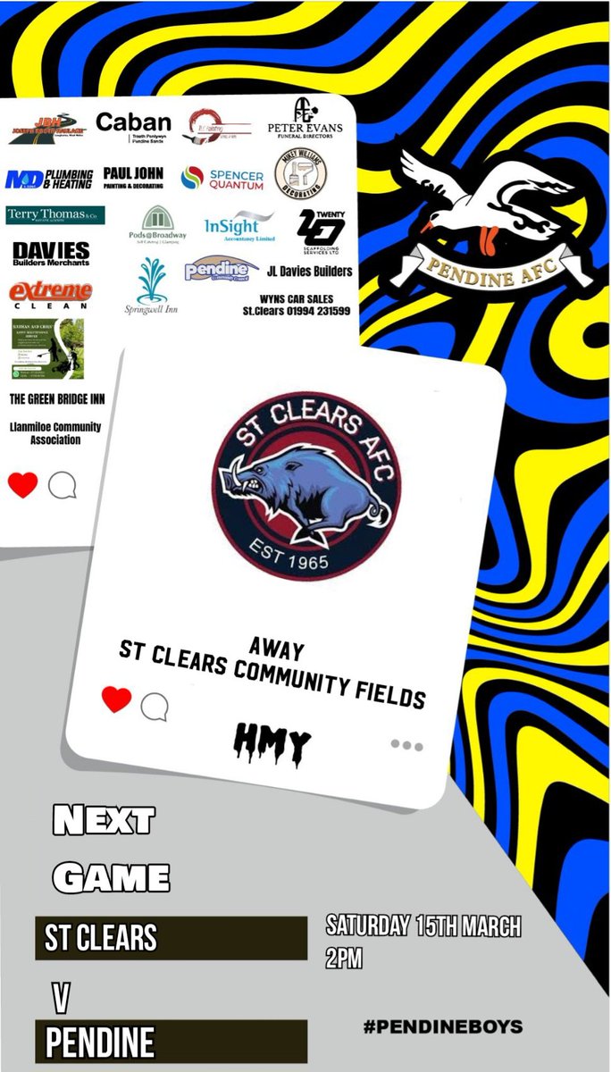 It's a return to cup action Saturday with a quarter final tie against St Clears. Let's get down and show the boys some support ⚽️