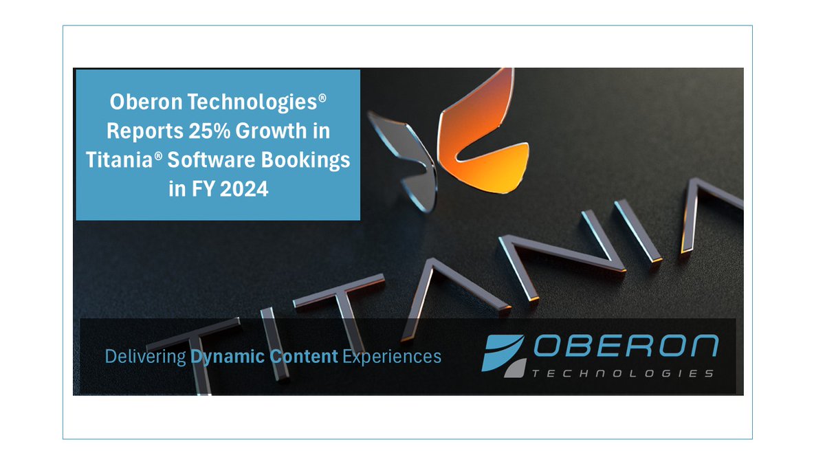 Oberon reports double-digit growth in adoption of Titania® software again for FY24 along with significant increases in related professional services... Read More: oberontech.com/oberon-technol…