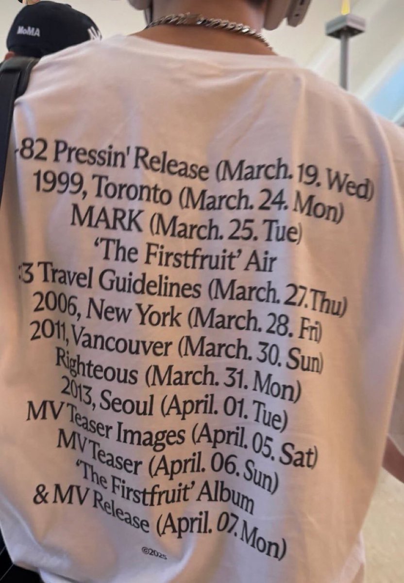 마크 'The Firstfruit' 타임레이블 #마크 #MARK

3/19 수요일 - +82 Pressin' Release
3/24 월요일 - 1999년, 토론토 (1999, Toronto)
3/25 화요일 - 마크 (MARK)
3/27 목요일 - 'The Firstfruit' Air Travel Guidelines
3/28 금요일 - 2006년, 뉴욕 (2006, New York)
3/30 일요일 - 2011년,  밴쿠버