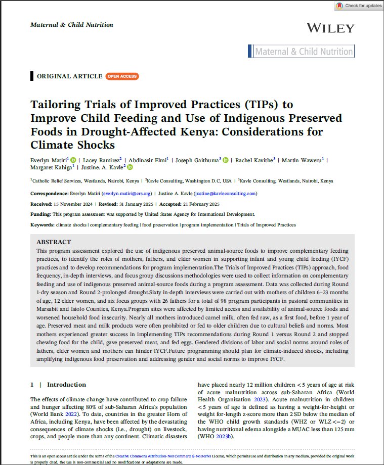 1/🆕article on use of Trials of Improved Practices to⤴️complementary feeding thru/ use of indigenous preserved foods in drought-affected Kenya.🇰🇪A program assessment conducted w/<a href="/CatholicRelief/">CatholicRelief</a>-led <a href="/USAID/">USAID</a>‐funded Nawiri project-✅work done by <a href="/USAID/">USAID</a> BHA
👀➡️bit.ly/3DGIFsL