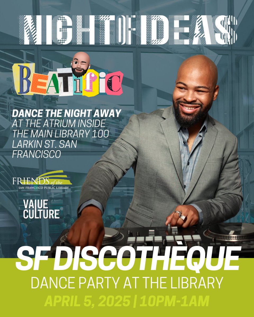 📚✨ Value Culture and Friends of the San Francisco Public Library present...🕺SF DISCOTHÈQUE: Dance Party at the Library!💃

📅 April 5, 2025
📍 Main Library Atrium (1st floor), 100 Larkin St., San Francisco
⏰ 10PM–1AM