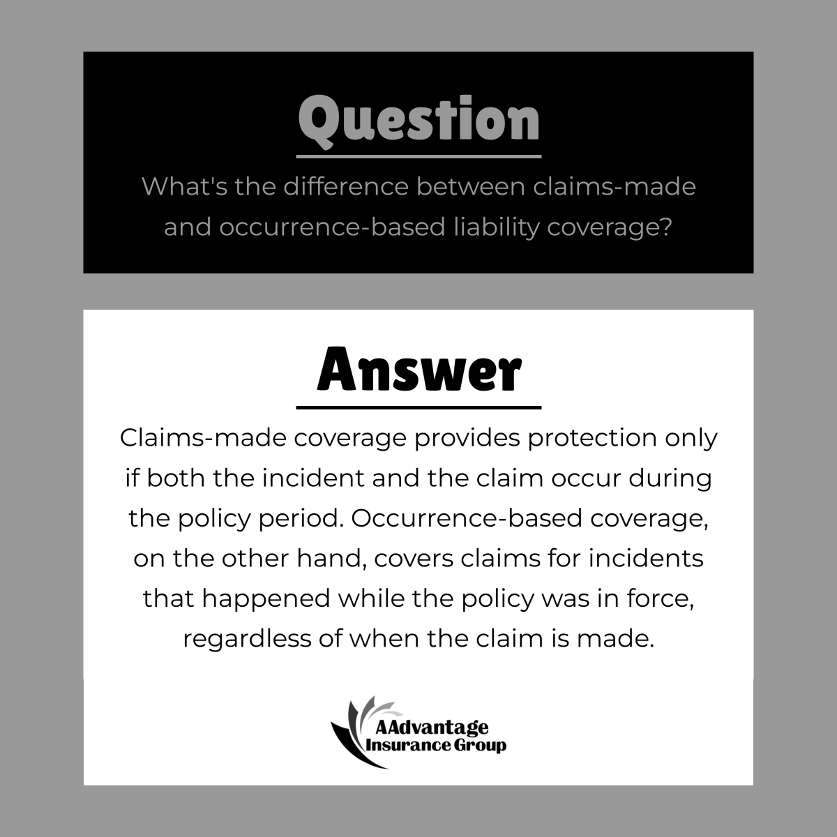 AAdvantageIns1's tweet photo. Curious about the difference between claims-made and occurrence-based liability coverage? We are here to help! https://t.co/hF0HYfYtpd