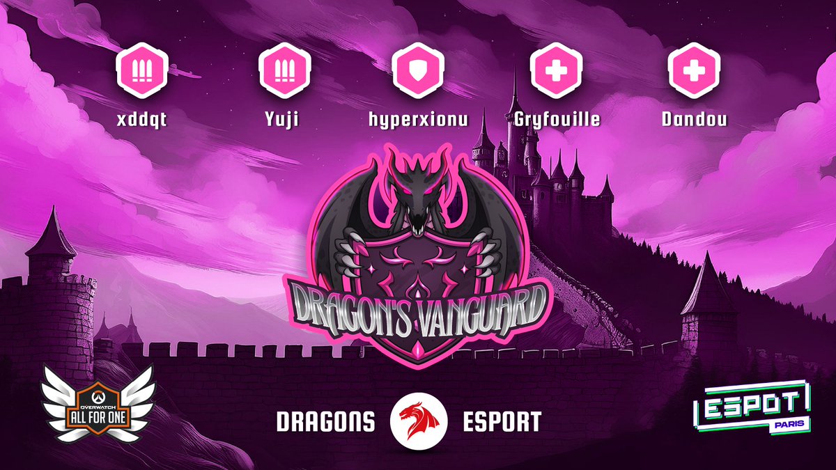 🔥 Dragon’s Vanguard x AFO 🔥

Ce week-end à <a href="/espotparis/">ESpot</a>, Dragon’s Vanguard s’élance dans l’arène pour représenter Dragons Esport à la LAN de <a href="/PlayAllForOneFR/">Overwatch AllForOne France</a> ! L’équipe est prête à en découdre et à viser la victoire. 🐉

💥 Roster Officiel 💥

🛡 Hyperxionu
⚔ <a href="/Xddqt/">Xddqt</a>
⚔ <a href="/kyo_z7/">Zk🇵🇸</a>