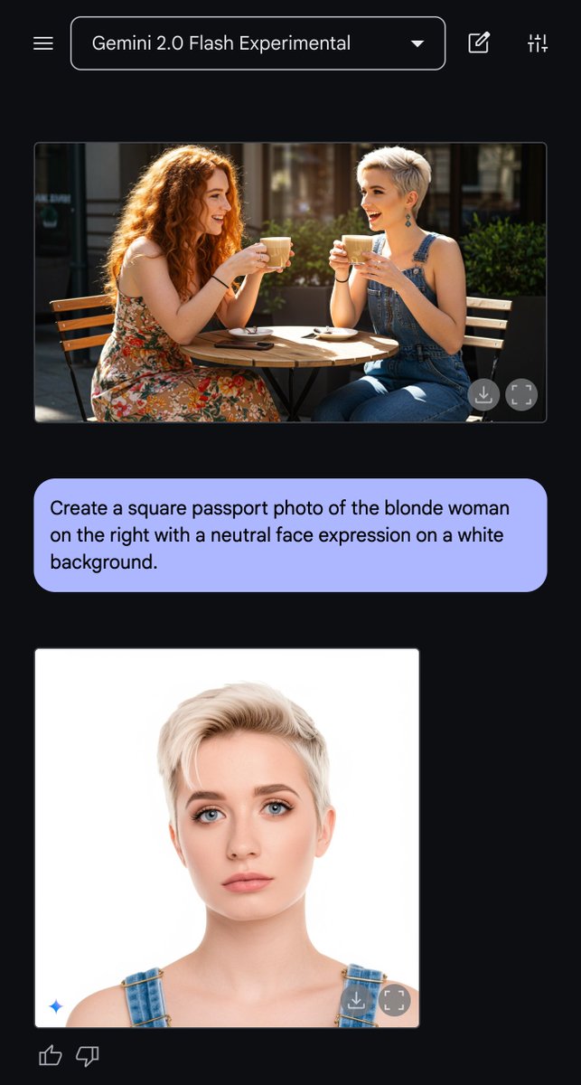 goodside's tweet photo. Gemini Flash 2.0 Experimental saves you a trip to Walmart Portrait Studio: https://t.co/LlS7h3gosG