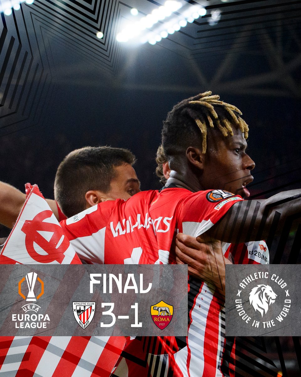 Athletic Club (@athleticclub) on Twitter photo 🇪🇺 𝗔𝗠𝗔𝗜𝗘𝗘𝗥𝗔𝗔𝗔!! 𝗕𝗔𝗔𝗔𝗔𝗜!! 👏
Gran remontada de los leones, que consiguen el pase a los cuartos de final de la <a href="/EuropaLeague/">UEFA Europa League</a> en una noche para el recuerdo en San Mamés.
✊🏼 ¡Este es el famoso Athletic!
#AthleticRoma #UniqueInTheWorld 🦁 🇪🇺 𝗔𝗠𝗔𝗜𝗘𝗘𝗥𝗔𝗔𝗔!! 𝗕𝗔𝗔𝗔𝗔𝗜!! 👏
Gran remontada de los leones, que consiguen el pase a los cuartos de final de la <a href="/EuropaLeague/">UEFA Europa League</a> en una noche para el recuerdo en San Mamés.
✊🏼 ¡Este es el famoso Athletic!
#AthleticRoma #UniqueInTheWorld 🦁