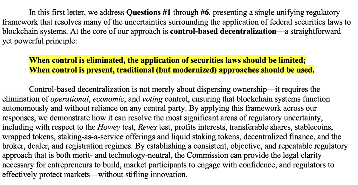 Today, we submitted our response to the first 6 critical questions of the <a href="/SEC/">Southeastern Conference</a>'s recent request for information.

Across 50 pages, we tackle the most significant and complex crypto issues with a simple, powerful principle that fits in a single sentence: