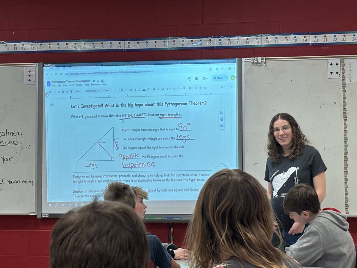 Mrs. Remaklus’ Math 8 for 7th grade class explored the Pythagorean Theorem with Starbursts, Cheese-Its &amp; pretzels!📐 They found patterns in right triangles, heard a story about Pythagoras, &amp; learned real-world uses—from construction to crash investigations &amp; more! 🚧🚔#MathFun