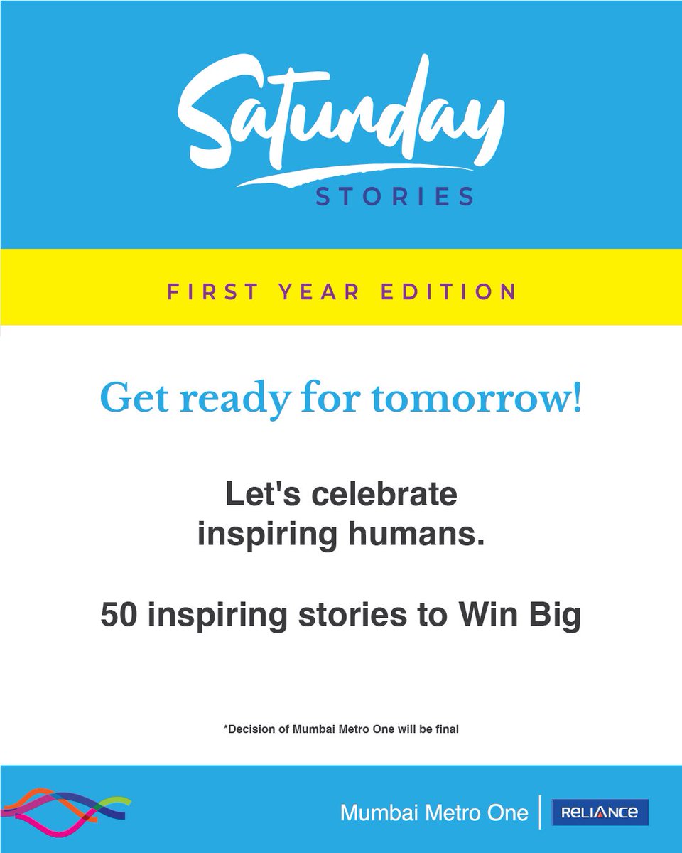 MumbaiMetro01's tweet image. *🎉 It's  #1Year* Of *#SaturdayStories* 🎉
💙And we are loving it 💙

365 days of inspirational stories and fabulous vouchers!   

Shower with likes and let's make this celebration unforgettable! 

#1YearOfSaturdayStories #CelebrateWithMumbaiMetro
#Inspiration #SocialMediaStar