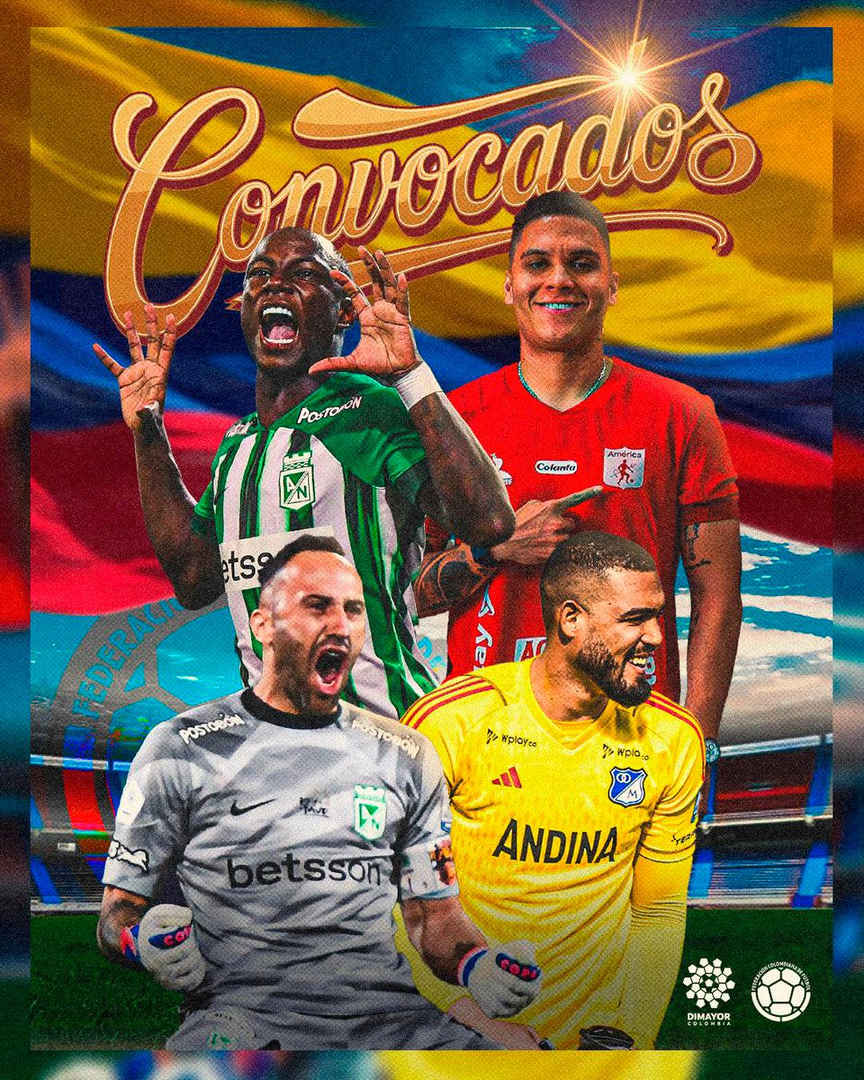 Dimayor's tweet image. ¡𝐋𝐨𝐬 𝐑𝐞𝐩𝐫𝐞𝐬𝐞𝐧𝐭𝐚𝐧𝐭𝐞𝐬 𝐝𝐞𝐥 𝐅𝐏𝐂! ⚽🇨🇴

Felicitamos a los jugadores de nuestros clubes que fueron convocados para vestir la camiseta de la @FCFSeleccionCol en estas fechas de clasificatorias para la Copa Mundial de la FIFA 2026 👏

¡Estamos orgullosos de…