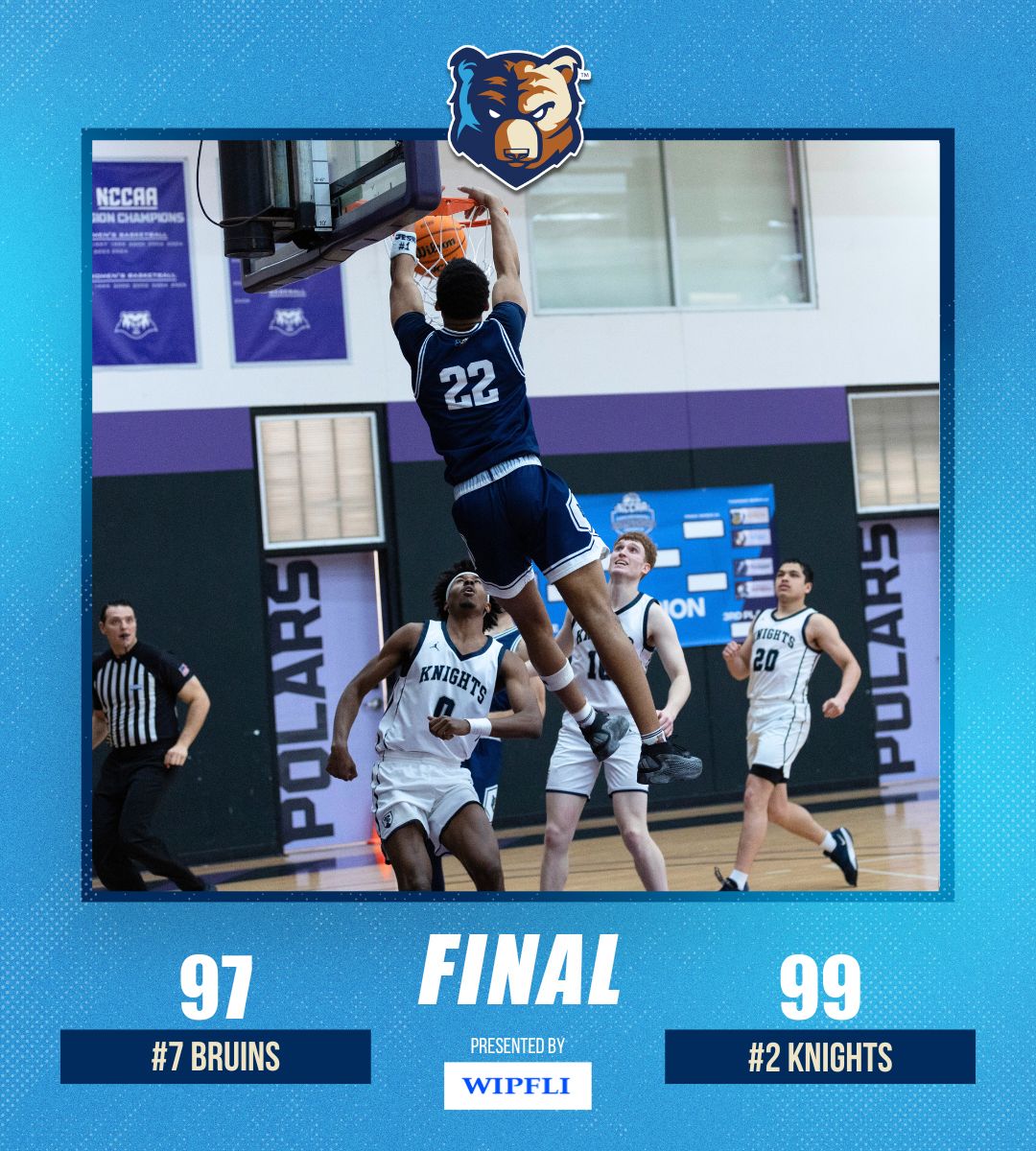 Bruins fall in the opening game of the NCCAA National Tournament to #2 Spurgeon College in a tight 99-97 contest. 🐻🏀