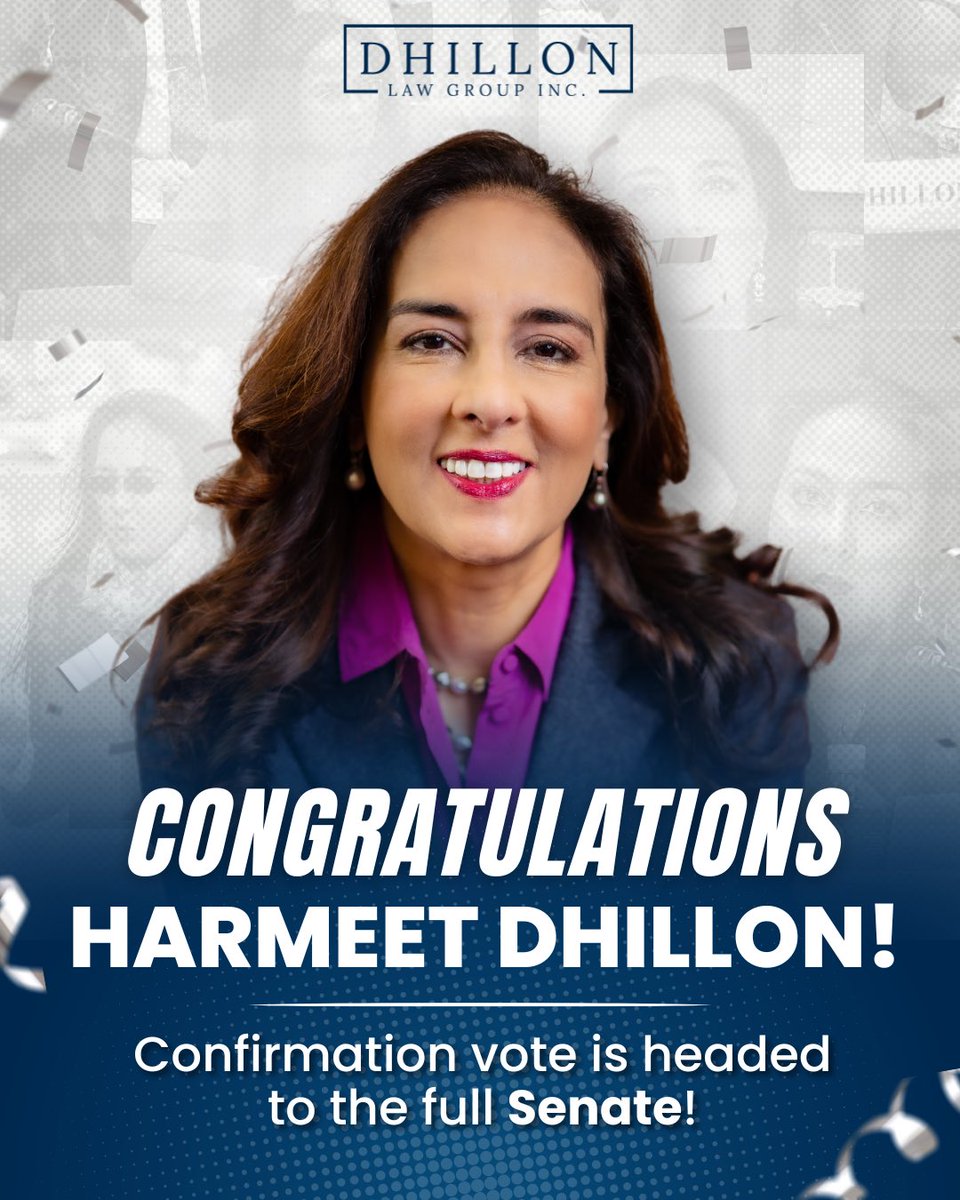 Congratulations to our Managing Partner, Harmeet K. Dhillon (@pnjaban)! Early today, the Senate Judiciary Committee advanced her nomination to the full Senate for a vote later this month!