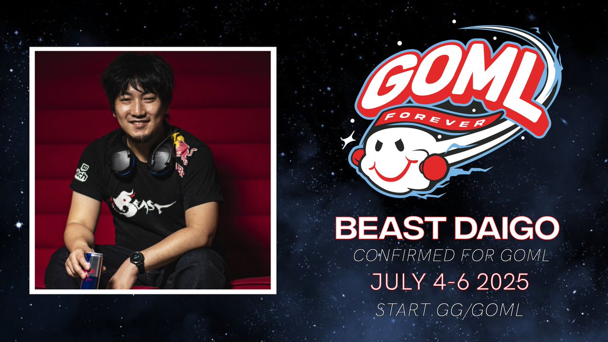 GOML🔜July 4-6☁️ start.gg/GOML (@gomlseries) on Twitter photo The Beast returns to the 6ix.
<a href="/daigothebeast/">Daigo Umehara</a> is confirmed for GOML!
More announcements to come, you don't want to miss out this year👇
start.gg/GOML The Beast returns to the 6ix.
<a href="/daigothebeast/">Daigo Umehara</a> is confirmed for GOML!
More announcements to come, you don't want to miss out this year👇
start.gg/GOML