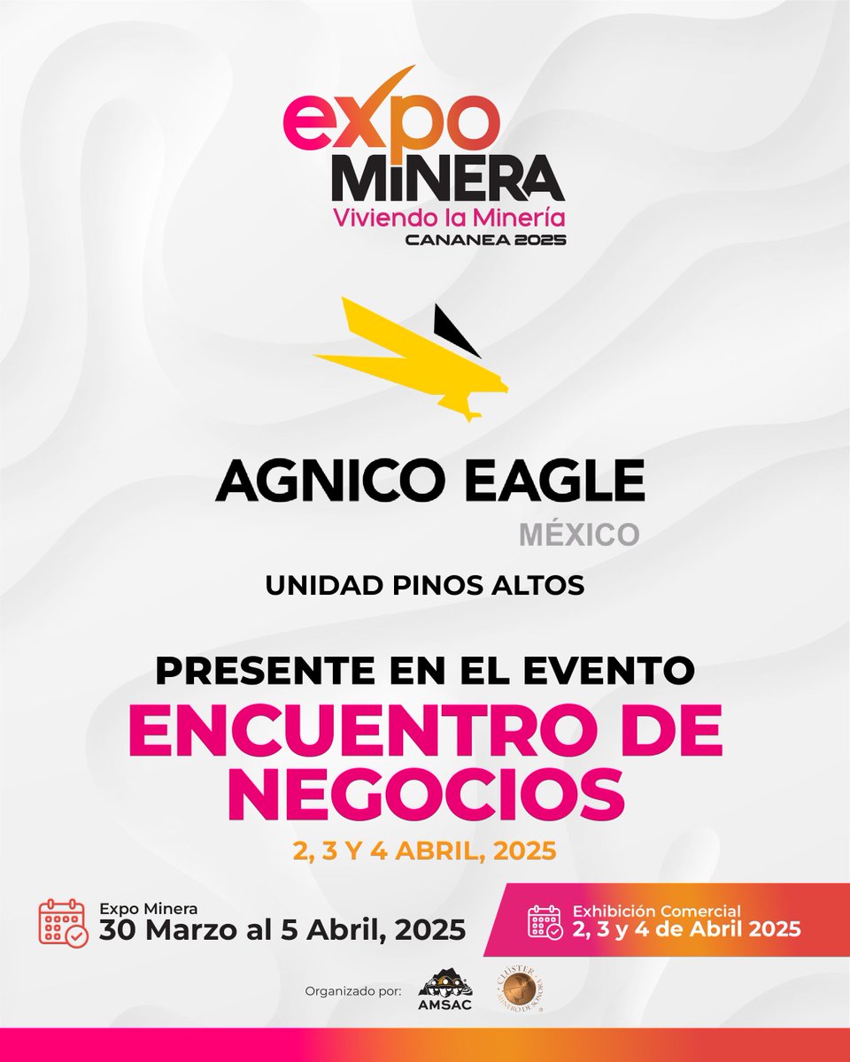 AMSAC (@amsacsonora) on Twitter photo ✨ ¡Bienvenido <a href="/AgnicoMexico/">Agnico Eagle México</a> Unidad Pinos Altos, gracias por participar en nuestro encuentro de negocios! ✨
Tu apoyo es clave para impulsar el desarrollo y las oportunidades en el sector minero. Gracias por ser parte del Centro de Negocios 2025, ⚒🤝 ✨ ¡Bienvenido <a href="/AgnicoMexico/">Agnico Eagle México</a> Unidad Pinos Altos, gracias por participar en nuestro encuentro de negocios! ✨
Tu apoyo es clave para impulsar el desarrollo y las oportunidades en el sector minero. Gracias por ser parte del Centro de Negocios 2025, ⚒🤝