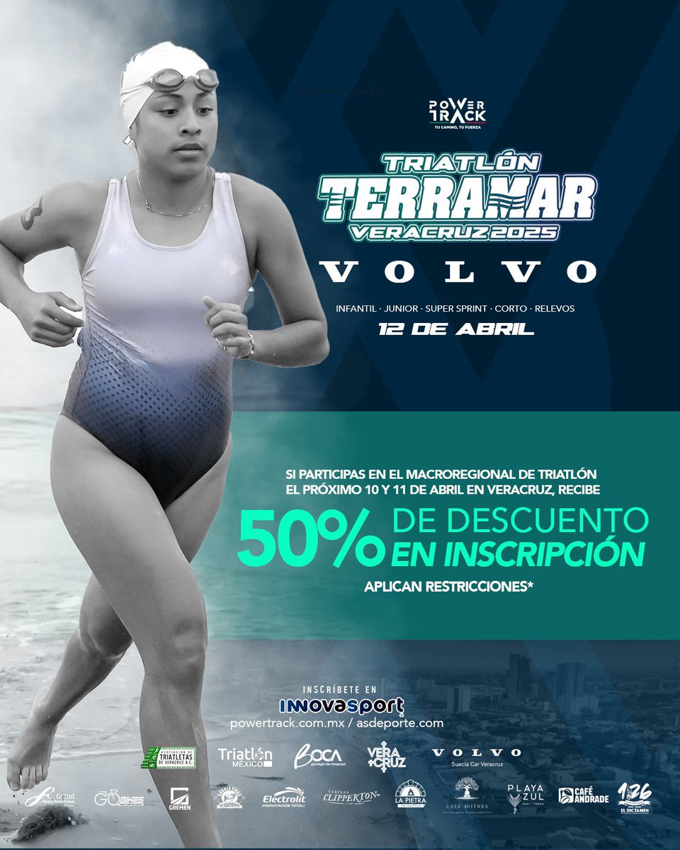 ¿Vas al Macroregional de Triatlón en Veracruz? Asegura un 50% de descuento en la inscripción para Triatlón Volvo Terramar 2025. 🏊‍♂️🚴‍♂️🏃‍♂️

⏱️ Recuerda que TYR, el timer oficial, estará midiendo cada segundo. ¡Es tu momento para brillar! 💥

#Triatlón #Veracruz #TYR #Volvo #Terramar