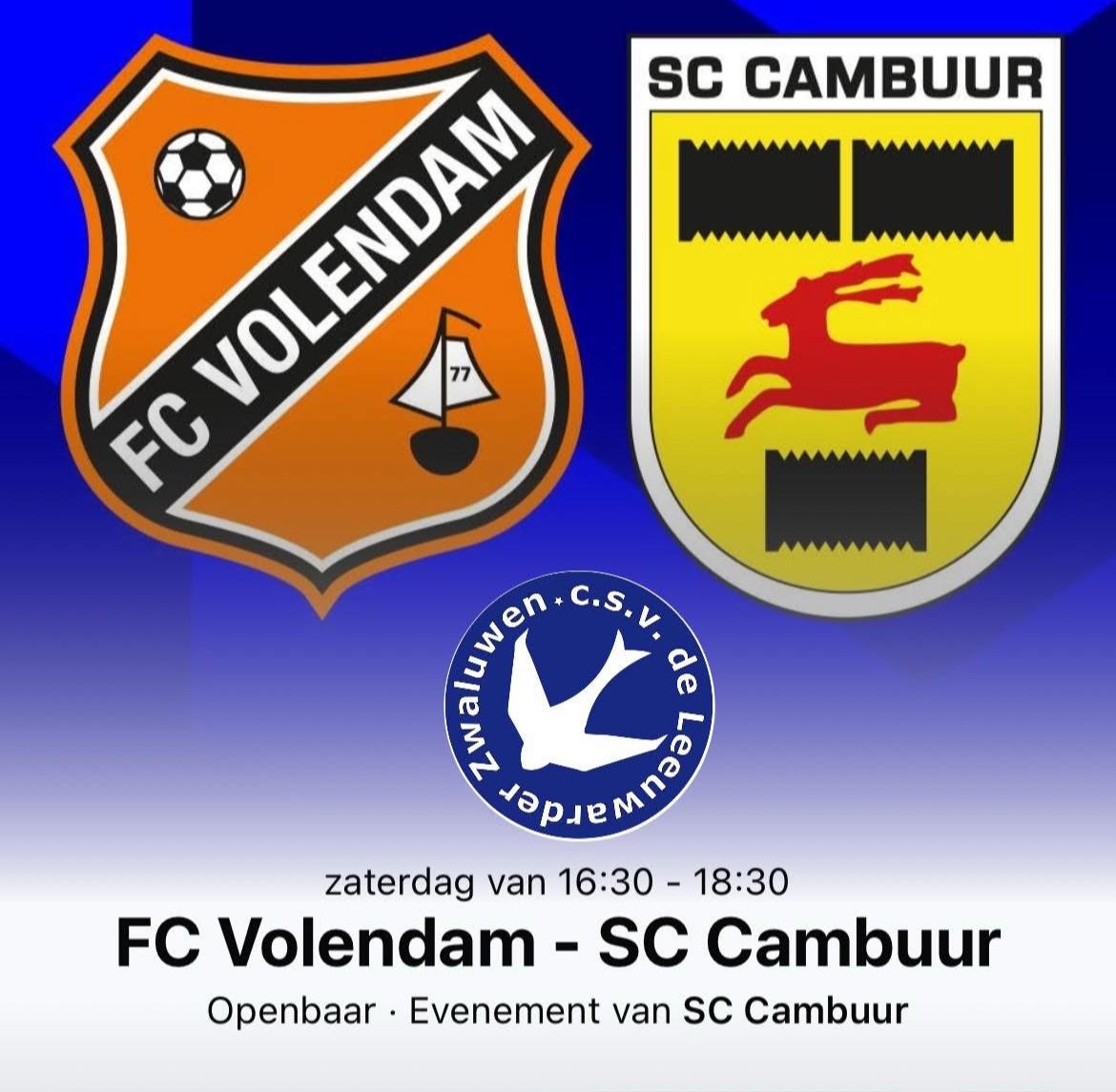 LwdZwaluwen's tweet image. ⚽📺 𝗪𝗲𝗱𝘀𝘁𝗿𝗶𝗷𝗱 𝗸𝗶𝗷𝗸𝗲𝗻 𝗶𝗻 𝗱𝗲 𝗸𝗮𝗻𝘁𝗶𝗻𝗲 |  Op zaterdag 15 maart kun je in 't Zwaluwnest de wedstrijd FC Volendam - SC Cambuur op een groot scherm volgen. Kom je gezellig meekijken? 💙💛