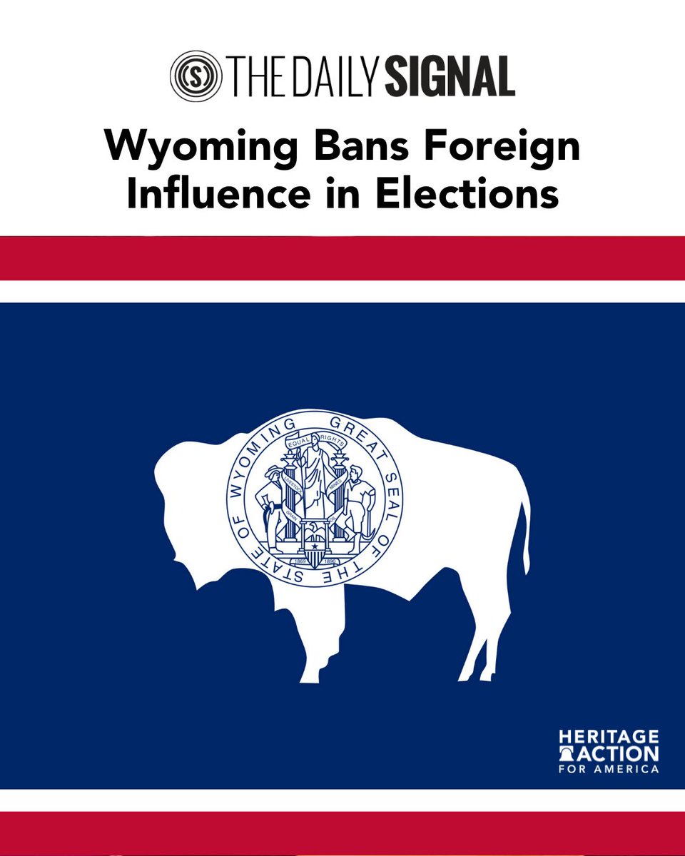 Heritage Action commends <a href="/ChuckForWyoming/">Secretary Chuck Gray</a> &amp; lawmakers for protecting Wyomingites from being disenfranchised and ensuring their interests are prioritized above foreign billionaires by passing HB 0337 into law. 

dailysign.al/43J3T3M