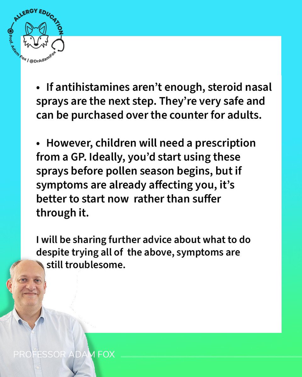 Let’s talk Hay fever🤧: From what Allergy London’s Prof. <a href="/DrAdamFox/">Prof. Adam Fox</a> has noticed in his clinics, #hayfever season will soon to be full swing—with many already sniffling and sneezing.
Swipe 👉 for tips to manage and ease symptoms and understand what to do first - over the counter