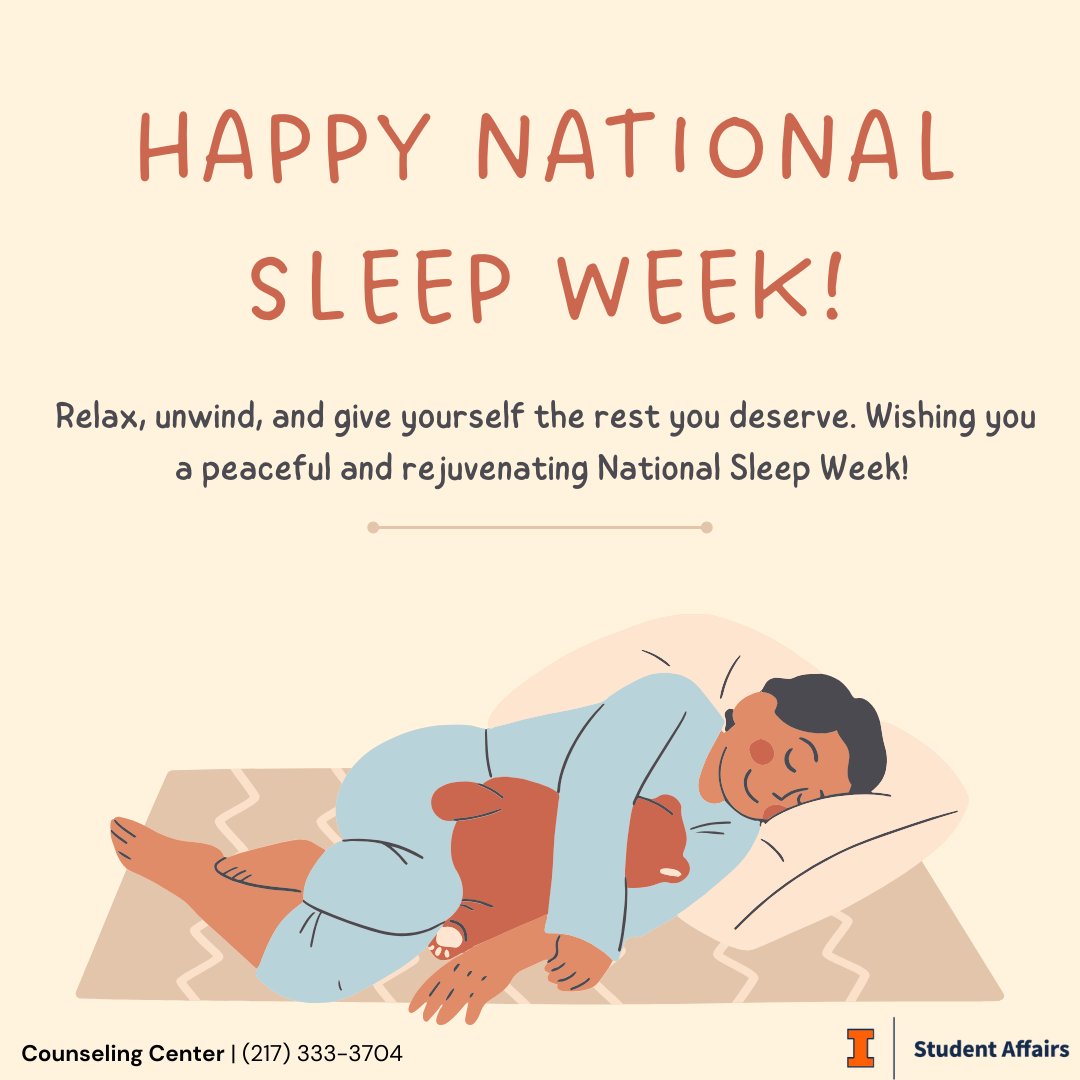 UI_Counseling's tweet photo. National Sleep Week and Spring Break are happening at the same time this year!
Do you think the universe it trying to tell you something? ๐ตโ๐ซ ๐ Goodnight ๐ด๐
#CounselingCenter #UIUC #NationalSleepWeek https://t.co/ueMnSj0tcr