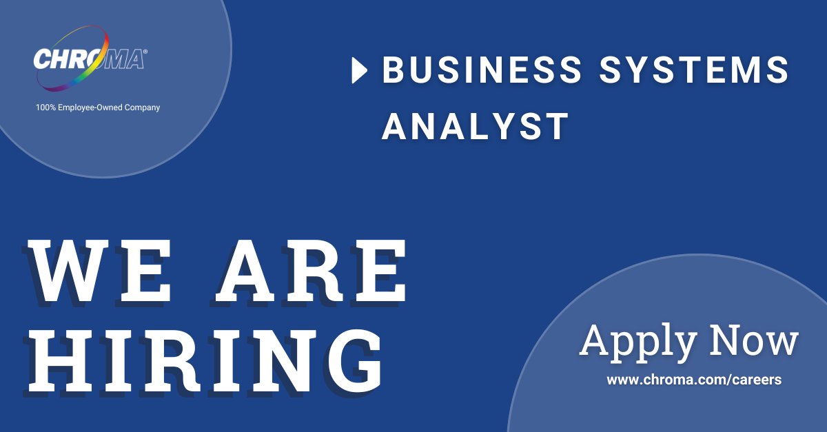 🔍 We're hiring: Business Systems Analyst

Join Chroma in Bellows Falls, VT! Operate advanced high-vacuum equipment and enjoy an employee-owned, award-winning workplace.

Apply now! bit.ly/3QZ2q1F

#JoinOurTeam #ManufacturingJobs #EmployeeOwned
