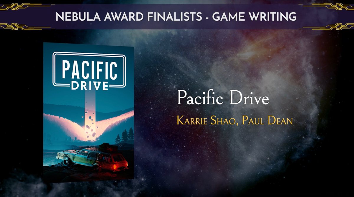 Karrie Shirou Shao (@karriebearr) on Twitter photo Is this real life??? To get to say that I'M A NEBULA-NOMINATED WRITER for Pacific Drive??!!!!!
INSANE
I get to do this alongside <a href="/paullicino/">Paul Dean✍🏻(he of Pacific Drive)</a> <a href="/Dracott789/">Dracott</a> and everyone at <a href="/ironwoodtweets/">Ironwood Studios | Endless Expeditions💥!</a>. None of this exists without them ❤️ Is this real life??? To get to say that I'M A NEBULA-NOMINATED WRITER for Pacific Drive??!!!!!
INSANE
I get to do this alongside <a href="/paullicino/">Paul Dean✍🏻(he of Pacific Drive)</a> <a href="/Dracott789/">Dracott</a> and everyone at <a href="/ironwoodtweets/">Ironwood Studios | Endless Expeditions💥!</a>. None of this exists without them ❤️