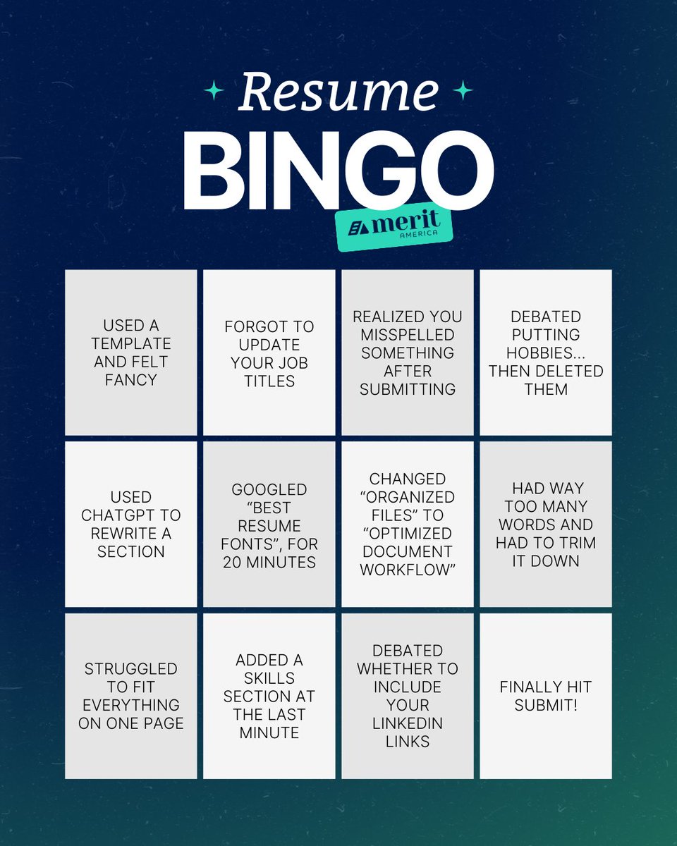 We've all been there. ✍️  Let's see those resume BINGO cards! #resumewriting #resumereview #jobsearch #meritamerica