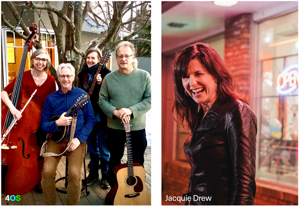 Live Music in Varsity!
7:00 - 10:00 pm, Friday, March 14, 2025
Varsity Community Centre
4303 Varsity Drive NW
Doors open at 6:15 p.m. At 7:00 p.m., “Four On Sunday” will open with a 30-minute set.  Between Open Mic Sessions is a 45-minute set by feature performer, Jacquie Drew.