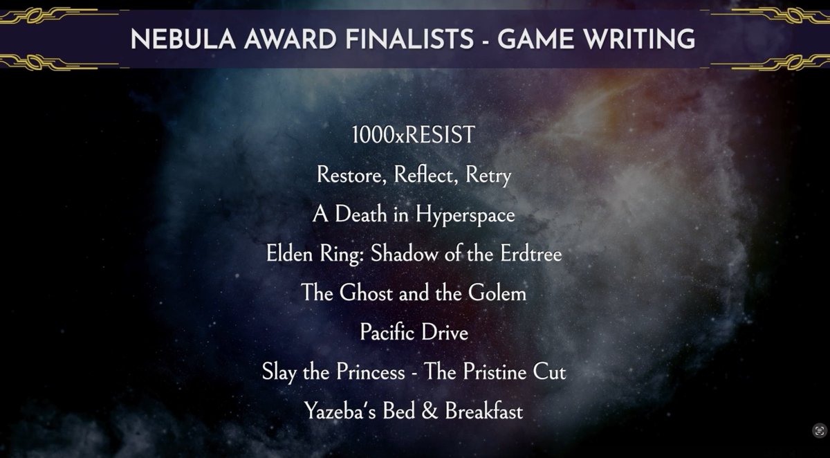 Ironwood Studios | Endless Expeditions💥! (@ironwoodtweets) on Twitter photo We're nominated at the <a href="/sfwa/">Science Fiction and Fantasy Writers Association</a>'s Nebula Awards for Game Writing! 🚀
<a href="/karriebearr/">Karrie Shirou Shao</a>, <a href="/paullicino/">Paul Dean✍🏻(he of Pacific Drive)</a>, and <a href="/Dracott789/">Dracott</a> created something truly great and we're honored to see Pacific Drive recognized in the 60th year of these historic awards. We're nominated at the <a href="/sfwa/">Science Fiction and Fantasy Writers Association</a>'s Nebula Awards for Game Writing! 🚀
<a href="/karriebearr/">Karrie Shirou Shao</a>, <a href="/paullicino/">Paul Dean✍🏻(he of Pacific Drive)</a>, and <a href="/Dracott789/">Dracott</a> created something truly great and we're honored to see Pacific Drive recognized in the 60th year of these historic awards.