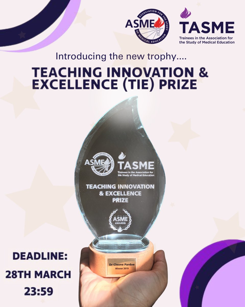 TASME UK (@tasme_uk) on Twitter photo Could you be the winner of our BRAND NEW trophy for the Teaching Innovation & Excellence Prize? ๐
Submit by 28th March! ๐asme.org.uk/awards/tieprizโฆ
Here's one we made earlier for former Chair and TIE Winner 2019, <a href="/cleoneriad/">Cleone Pardoe</a> ๐
#MedEd #ClinEd <a href="/mistapage/">Michael Page</a> <a href="/char_taylor66/">Charlotte Taylor</a> Could you be the winner of our BRAND NEW trophy for the Teaching Innovation & Excellence Prize? ๐
Submit by 28th March! ๐asme.org.uk/awards/tieprizโฆ
Here's one we made earlier for former Chair and TIE Winner 2019, <a href="/cleoneriad/">Cleone Pardoe</a> ๐
#MedEd #ClinEd <a href="/mistapage/">Michael Page</a> <a href="/char_taylor66/">Charlotte Taylor</a>