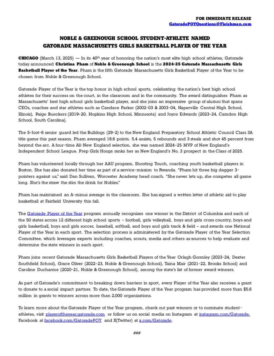 Christina Pham (@c_pham13) on Twitter photo Massachusetts Gatorade Player of The Year!! It takes a village and I’m beyond grateful. #GatoradePOY
<a href="/ShootingTouchMA/">Shooting Touch Boston</a> <a href="/ShootingTouch/">SHOOTING TOUCH</a> <a href="/NoblesAthletics/">Nobles Athletics</a> <a href="/Ngvbasketball/">Nobles Girls Varsity Basketball</a> <a href="/HardwoodJungle/">Hardwood Jungle</a> <a href="/StagsWBball/">Fairfield Women’s Basketball</a> <a href="/NEPSGBCA/">NEPSGBCA</a> <a href="/Gatorade/">Gatorade</a> Massachusetts Gatorade Player of The Year!! It takes a village and I’m beyond grateful. #GatoradePOY
<a href="/ShootingTouchMA/">Shooting Touch Boston</a> <a href="/ShootingTouch/">SHOOTING TOUCH</a> <a href="/NoblesAthletics/">Nobles Athletics</a> <a href="/Ngvbasketball/">Nobles Girls Varsity Basketball</a> <a href="/HardwoodJungle/">Hardwood Jungle</a> <a href="/StagsWBball/">Fairfield Women’s Basketball</a> <a href="/NEPSGBCA/">NEPSGBCA</a> <a href="/Gatorade/">Gatorade</a>