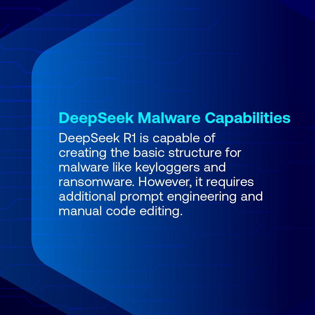 TenableSecurity's tweet image. #TenableResearch is conducting ongoing analysis of #GenAI as we seek to better understand various LLMs, including #DeepSeek. 

🔗 Explore how DeepSeek responds to requests to generate malware: spr.ly/60170rogf

🔎: Staff Research Engineer Nicholas Miles