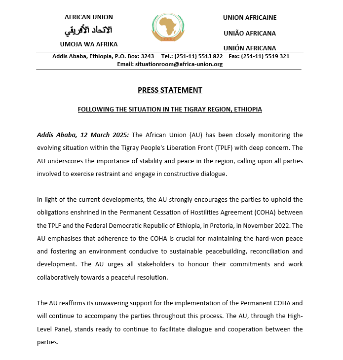 PRESS STATEMENT FOLLOWING THE SITUATION IN THE #TIGRAY REGION, #ETHIOPIA
