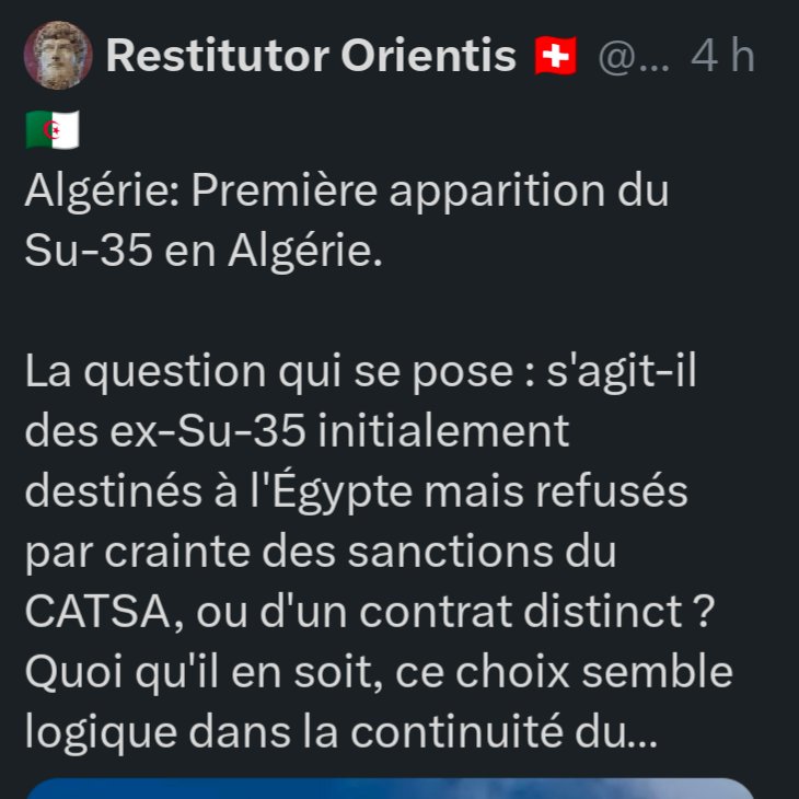 Le grand "géopolitologue" et "expert de l'Algérie" <a href="/restitutorII/">Restitutor Orientis 🇨🇭</a> a supprimé son post? 
On se demande pourquoi 🤡.