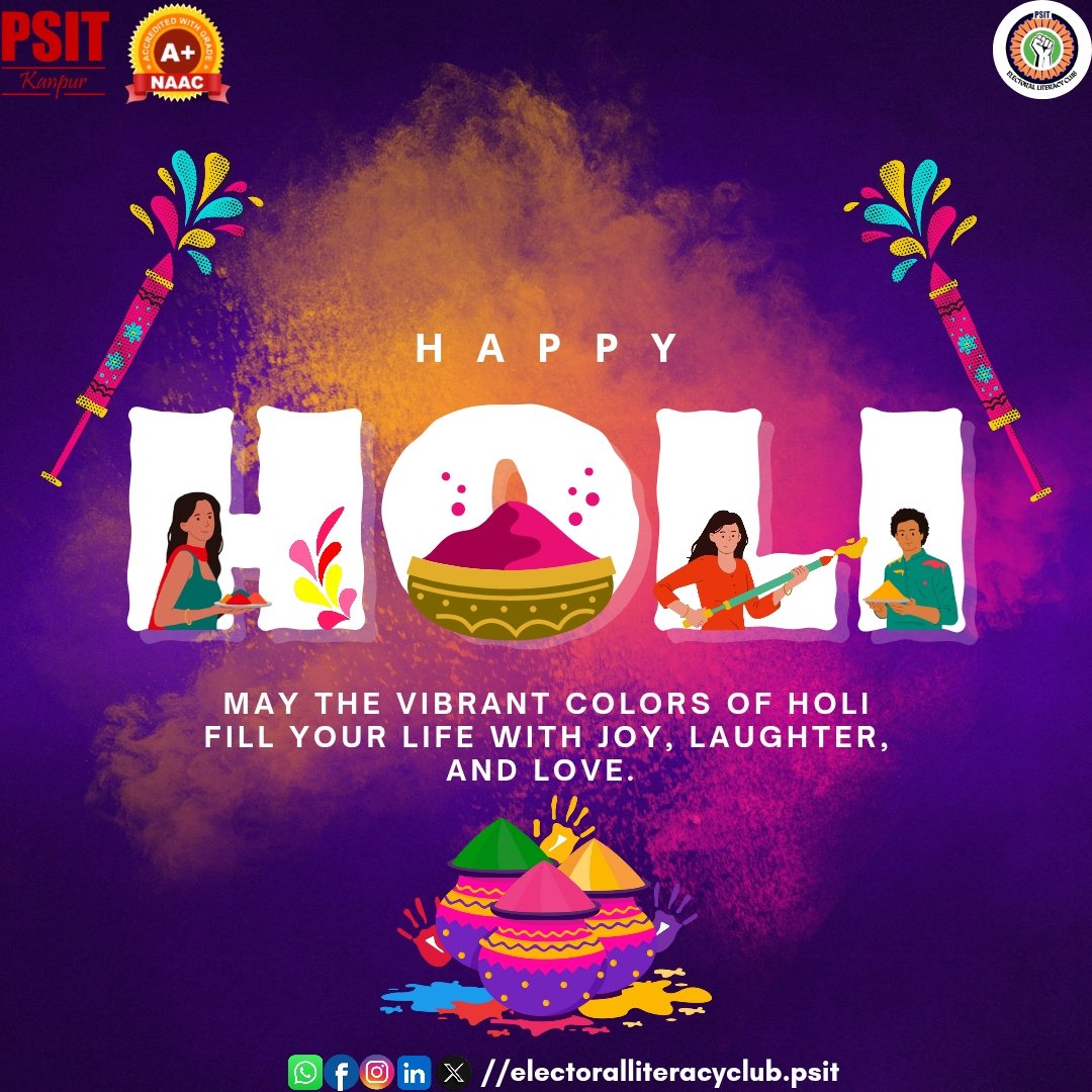 ELC_CLUB_PSIT's tweet photo. 🗳️🎨 Electoral Literacy Club wishes you a vibrant and responsible Holi! 🌈✨
 Just as every color adds beauty to Holi, every vote adds strength to democracy! https://t.co/DWtNWq8IDr
