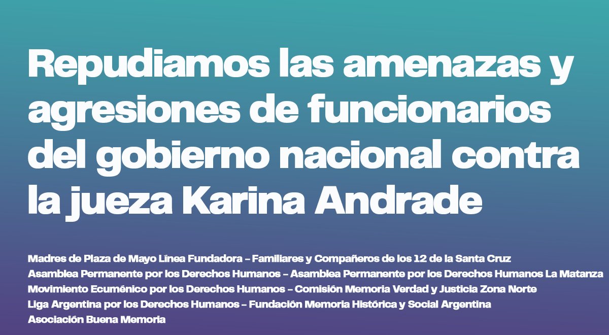 APDHArgentina's tweet image. 📢 APDH junto a otros organismos repudiamos las amenazas y agresiones de funcionarios del gobierno nacional contra la jueza Karina Andrade.

👉 apdh.org.ar/declaraciones/…