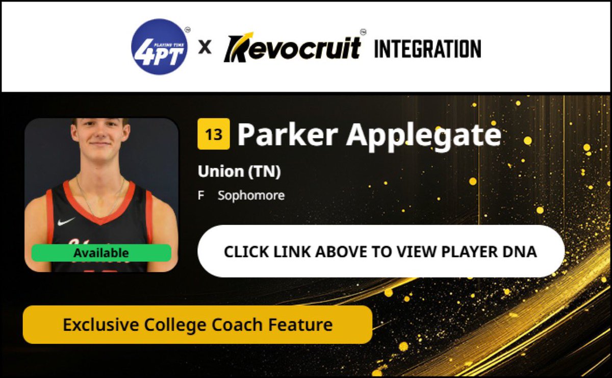 CBB Transfer Portal Spotlight

Parker Applegate
6'8" 210
Forward
Union (TN) 

2024-25 Stats (29 Games):
📊 12.3 PPG, 9.0 RPG, 1.3 APG, 50.0 FG%

Coach Exclusive Revocruit Player DNA:
🔗 applink.revocruitathlete.com/player/37315

#TP4PT #TransferPortal
