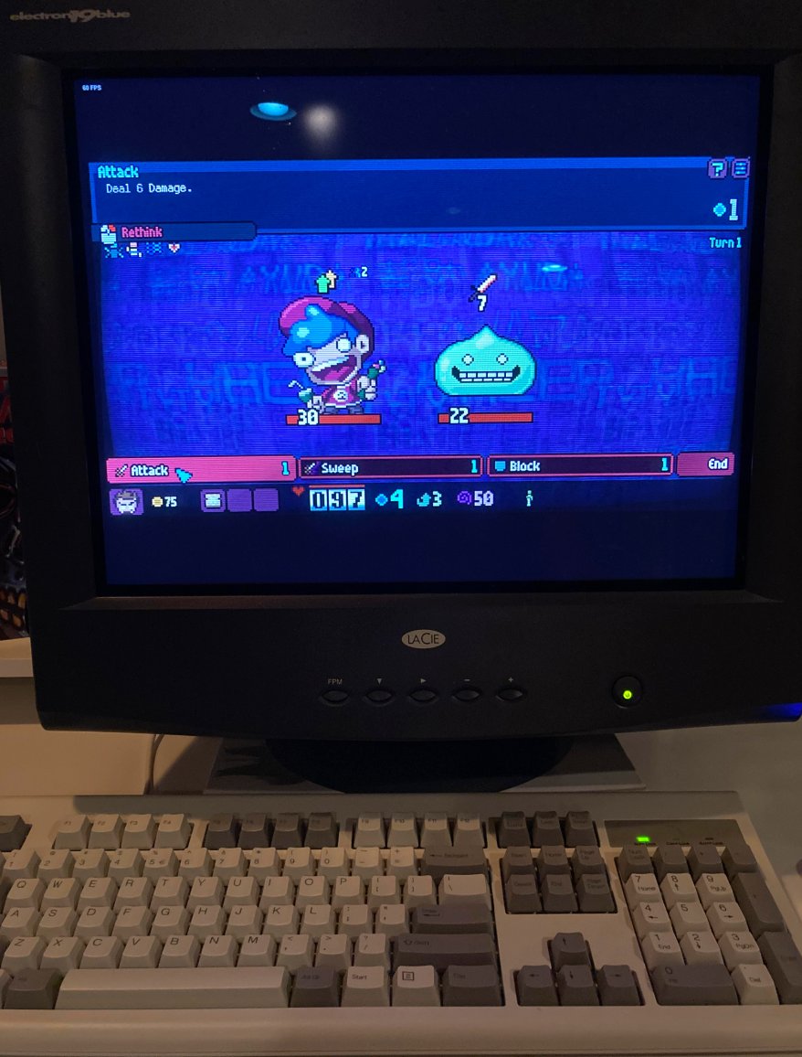 Testing our game on a CRT monitor for fun. Do any gamers actually use 4:3 ratio displays (or want that as an option)? 

#retrogaming #indiegame #gaming