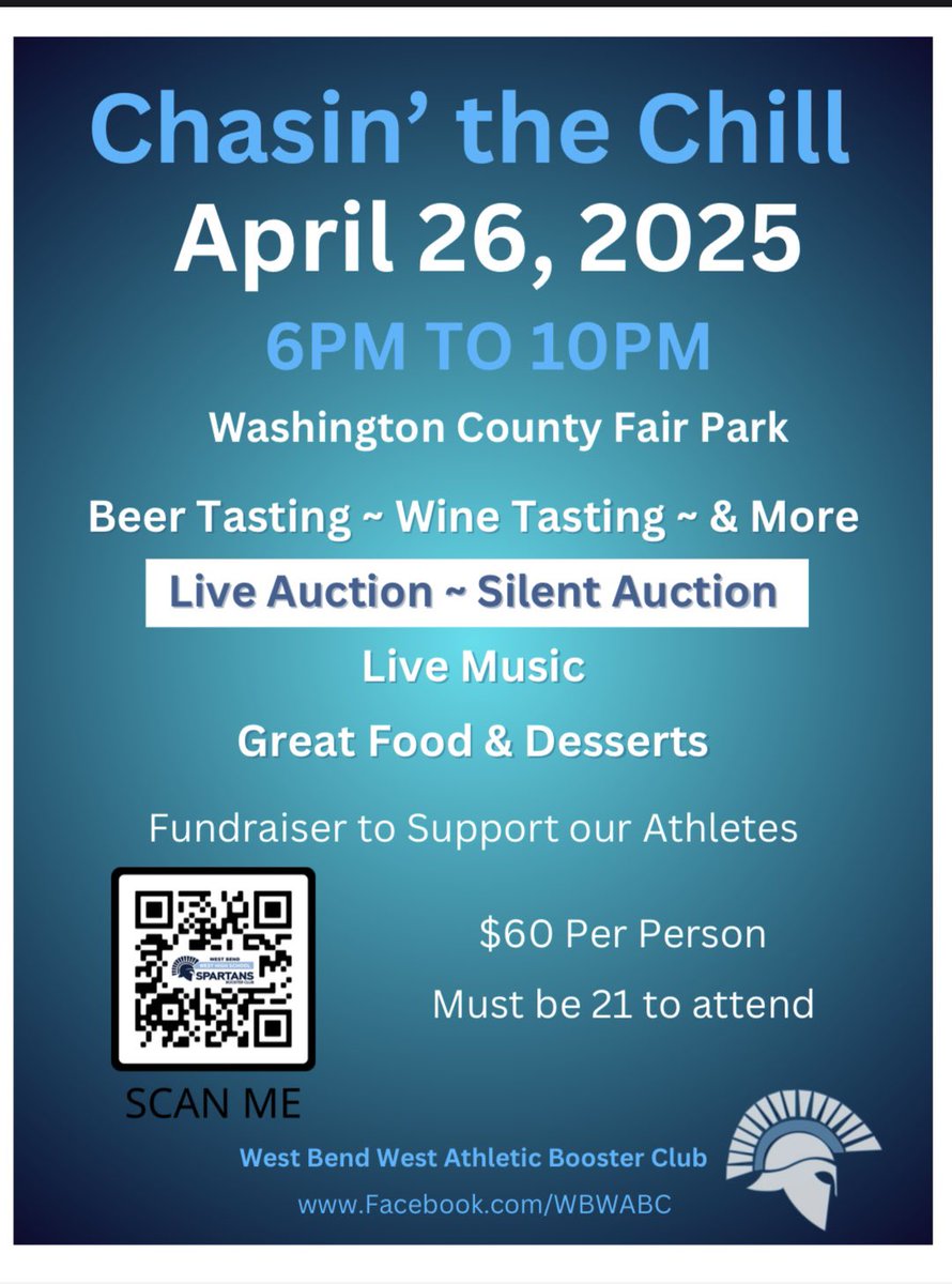 If you haven’t purchased your tickets for Chasin’ the Chill yet please do it today!  This is the West Athletics Booster Clubs biggest fundraiser of the year!  All of the money raised supports our student-athletes! #SpartanPride